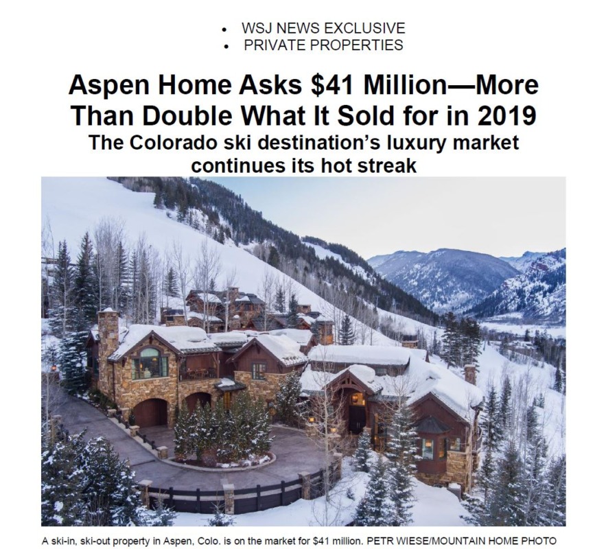 Aspen Home Listed at $41M – More than Double Its 2019 Price, WSJ Image