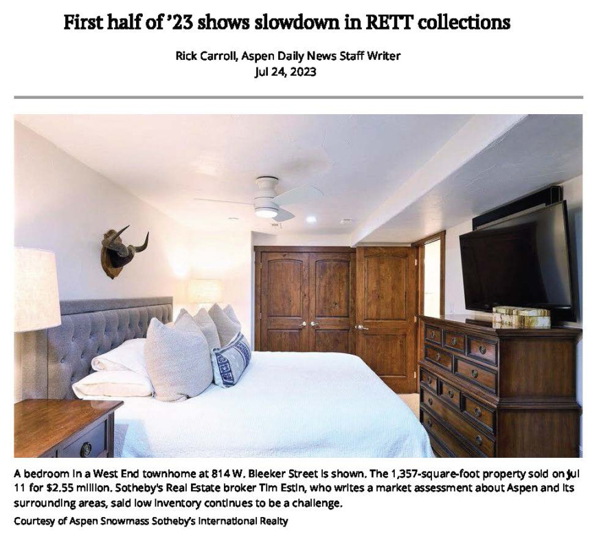 Aspen Real Estate Transfer Tax (RETT) Collections in H123 Show Market Slowdown Image