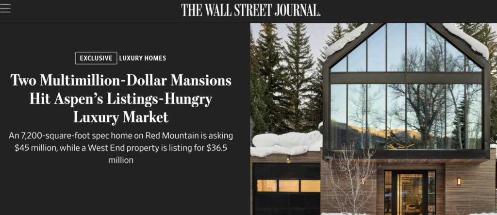 Multi-Million Dollar Listings Hit Aspen’s Luxury Real Estate Market, WSJ Image
